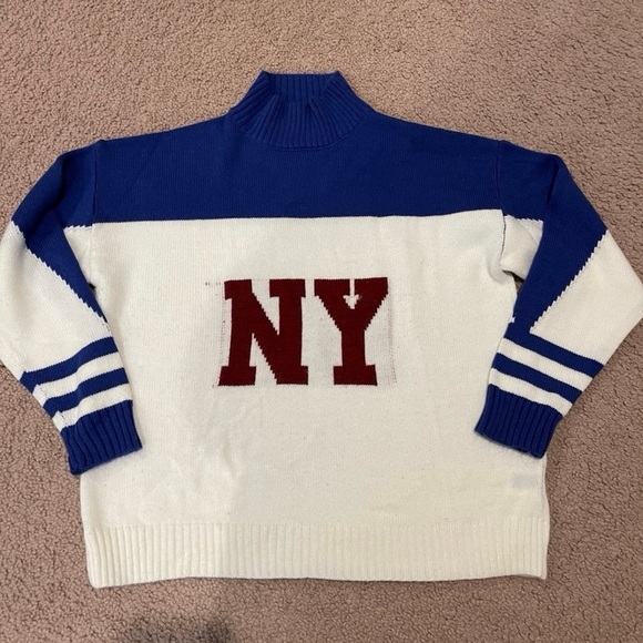 Women's SHEIN pullover crewneck NY knitted white/blue sweater - Picture 2 of 11